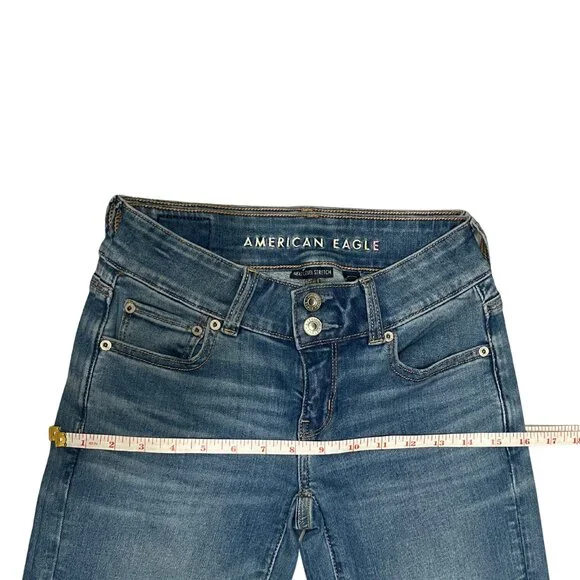 American Eagle Women’s Flare Jeans Blue Denim Stretch Mid Rise Classic Size 00 - Picture 5 of 15